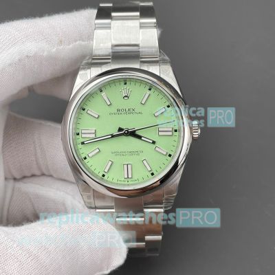 VS Factory Swiss Replica Rolex Oyster Perpetual 41mm Stainless Steel Watch with Light Green Dial 